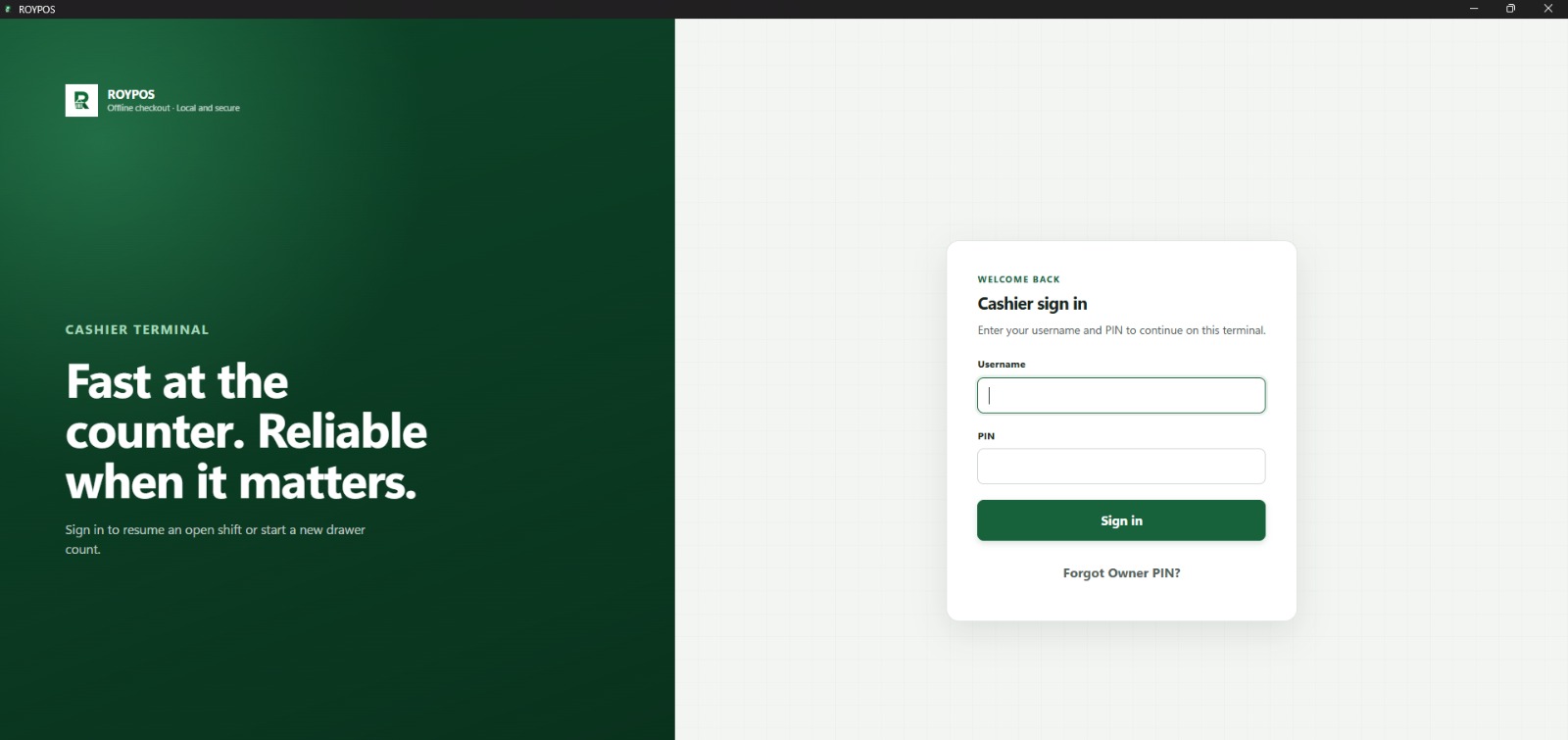 Roy POS sign-in interface