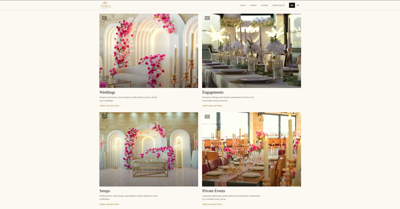 Vera website gallery and portfolio section